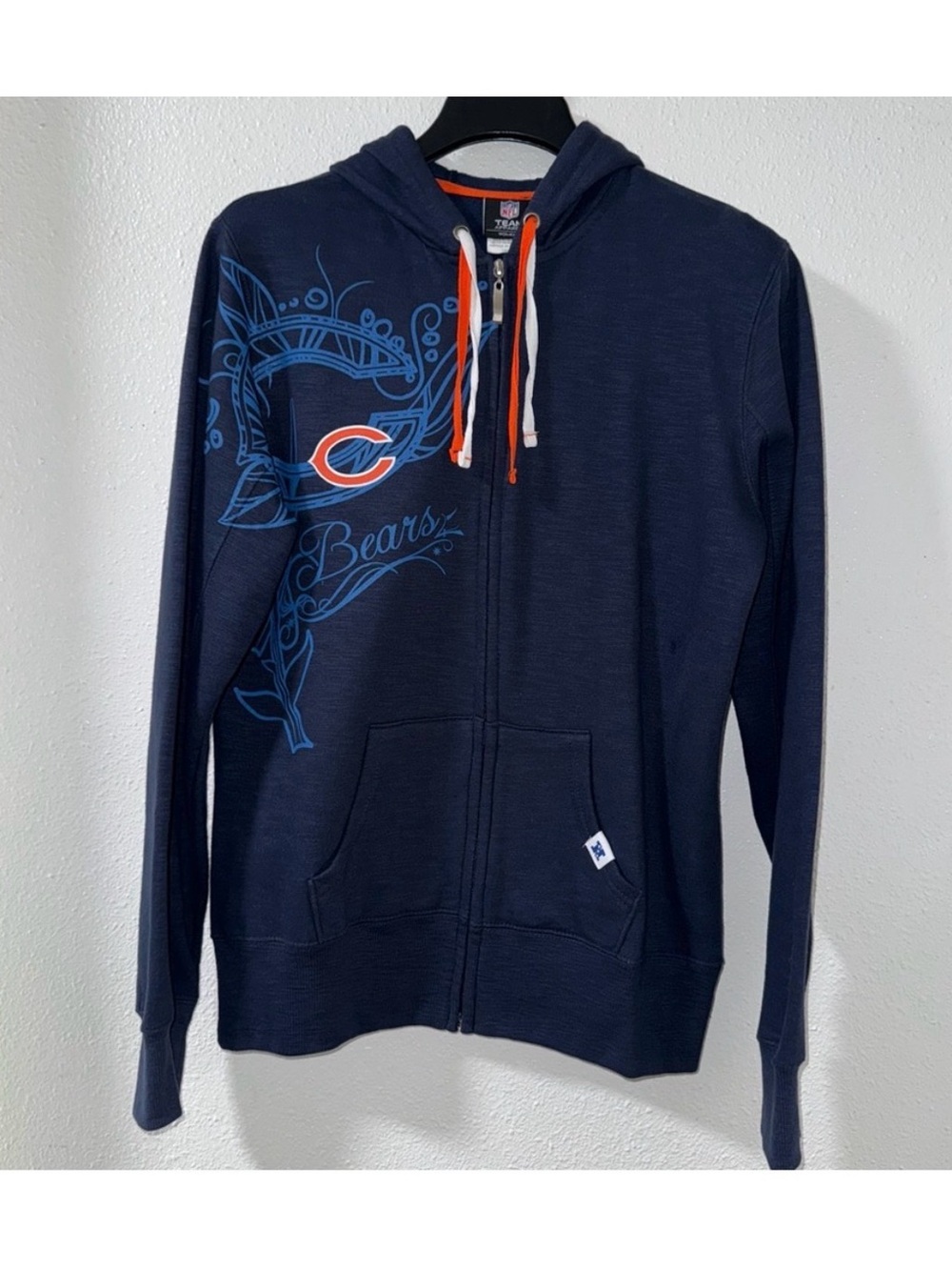 NFL Chicago Bears Navy Blue Hoodie Sweater with Orange & White Accents